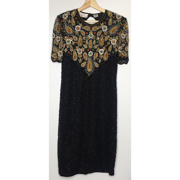 Vtg 80’s Lawrence Kazar Sequins Cocktail Dress - Picture 8 of 16